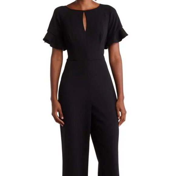 Focus By Shani Black Keyhole Flutter Sleeve Jumpsuit